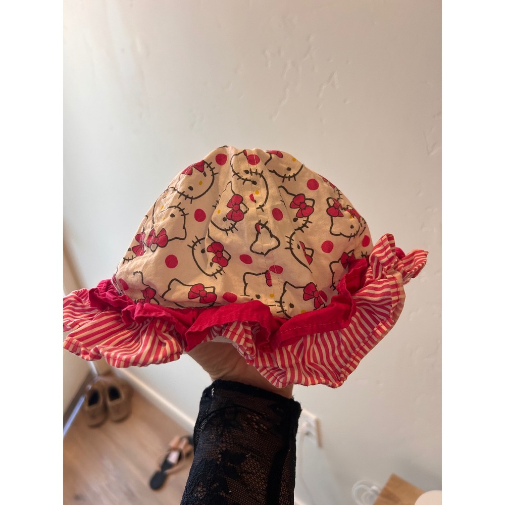 Hello Kitty Sanrio Kids Bucket Hat Red Pink Polka Dot Ruffle Brim One Size